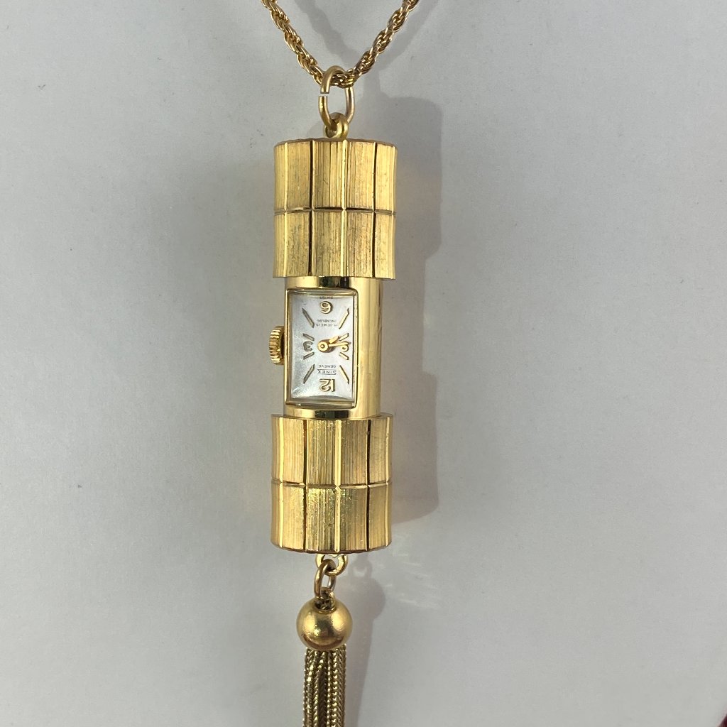 Vintage Sinex Geneve Swiss Slide Pendant Necklace Watch 30 In Italian Rope Chain